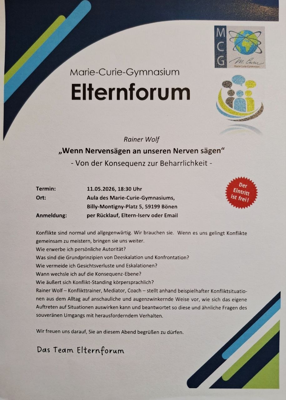 Herzliche Einladung zum Elternforum am 11.05.2026