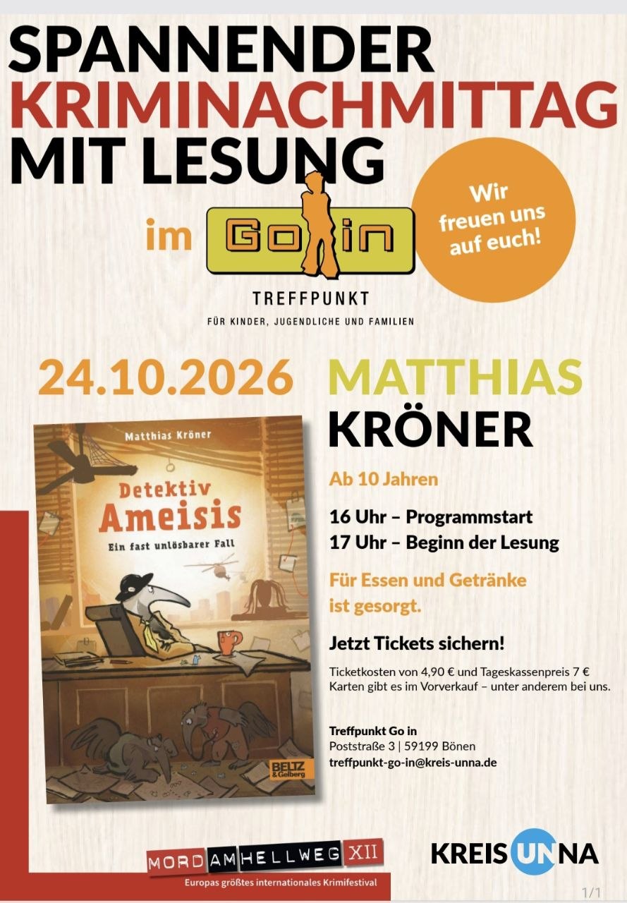 Einladung des GoIn Bönen: Krimi-Lesung für Kids und Teens in den Herbstferien